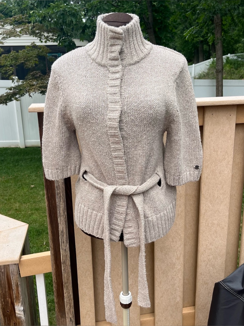 Lole Beige Half Sleeve Belted Knit Collared Cardigan Sweater Size S Cozy Neutral